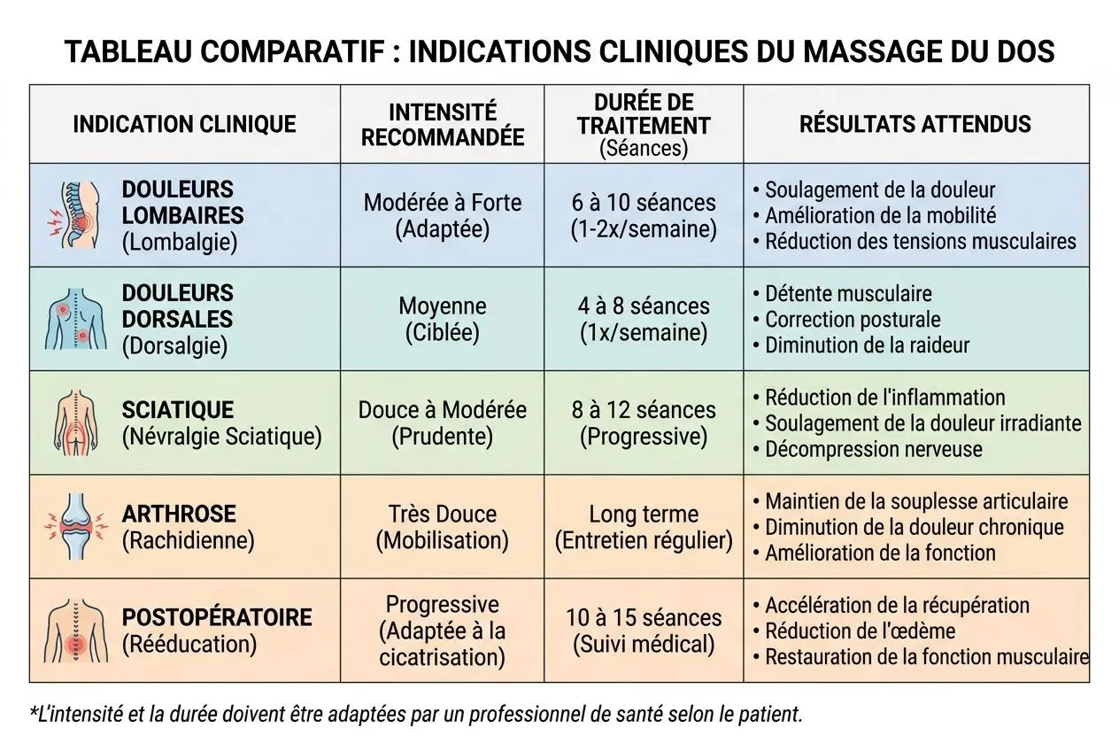 Formation massage dos en ligne : tableau clinique avec douleurs lombaires, dorsales, sciatiques, arthrose et rééducation, pour praticiens.